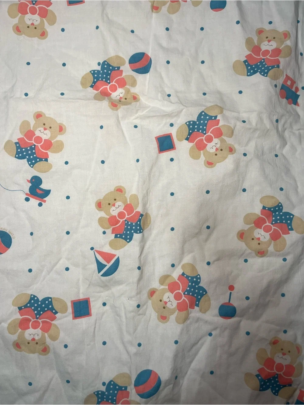Vintage Dundee Fitted Bassinet Crib Sheet White 100% Cotton Pink Blue Bears 1986